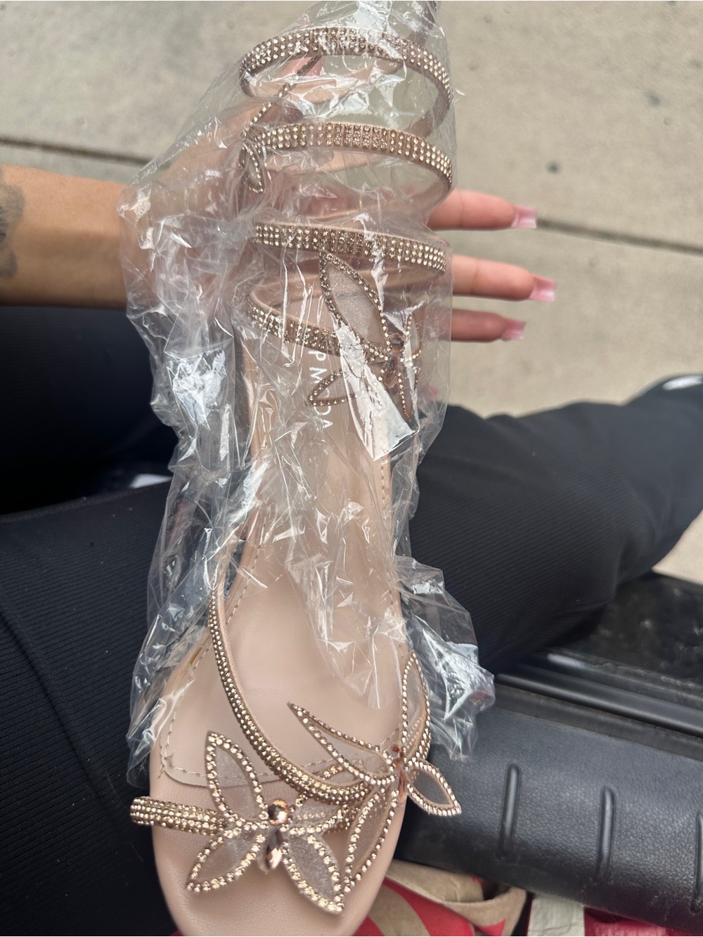 TOP Moda Nude Rhinestone Strappy Sandal